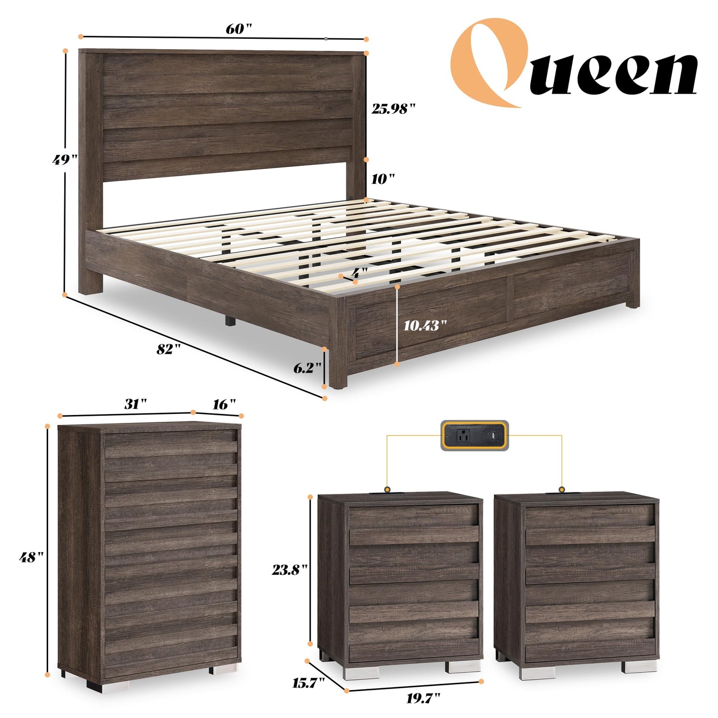 3 Piece Bedroom Set-Q-Grey