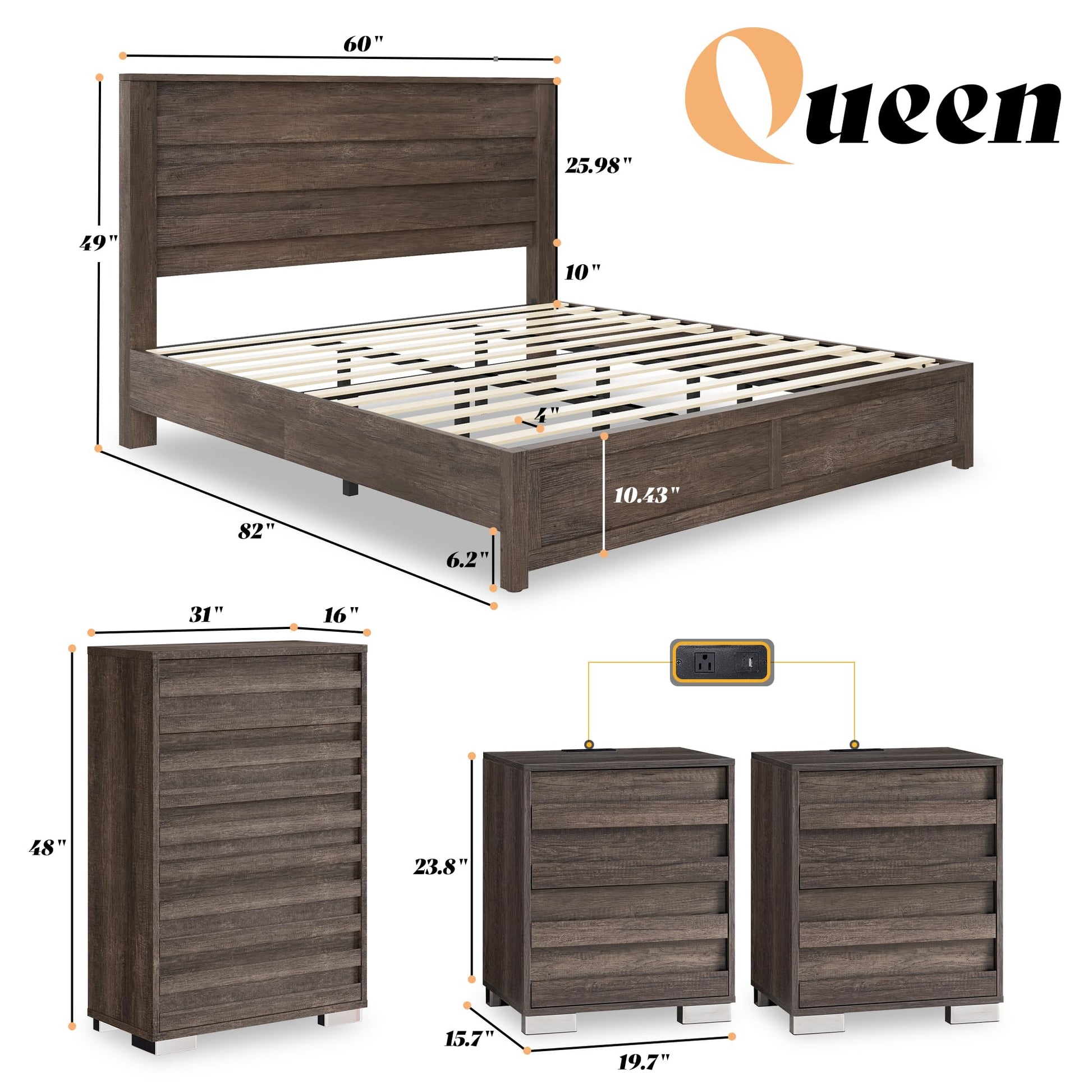 3 Piece Bedroom Set-Q-Grey
