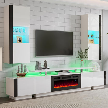 Sheer Floating Fireplace TV Stand Wall Unit Amerlife 70" / White