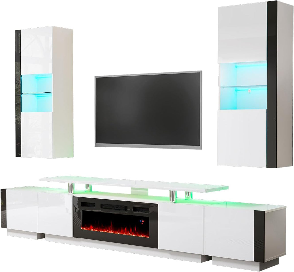 Sheer Floating Fireplace TV Stand Wall Unit Amerlife 70" / White
