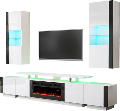 Sheer Floating Fireplace TV Stand Wall Unit Amerlife 70" / White