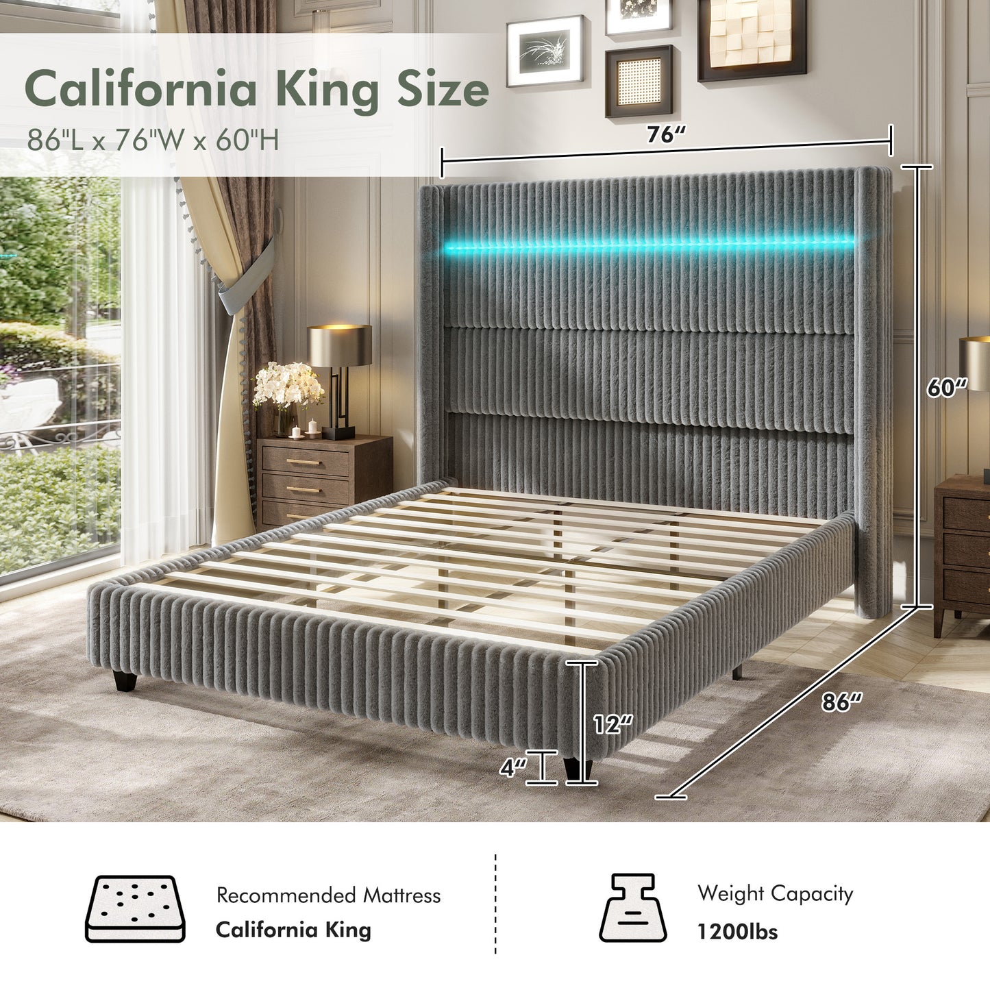 Warren Faux-Fur Bed Frame Amerlife Gray / California king