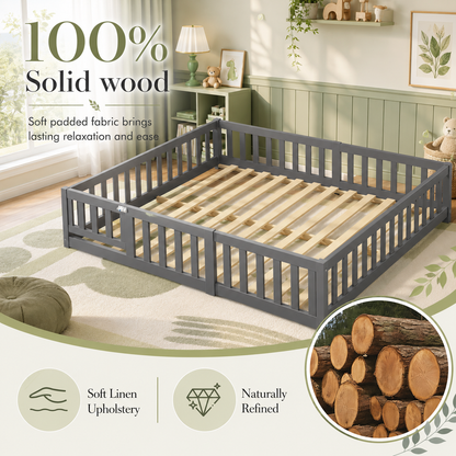 Solid Wood Kids Floor Bed with Safety Rails