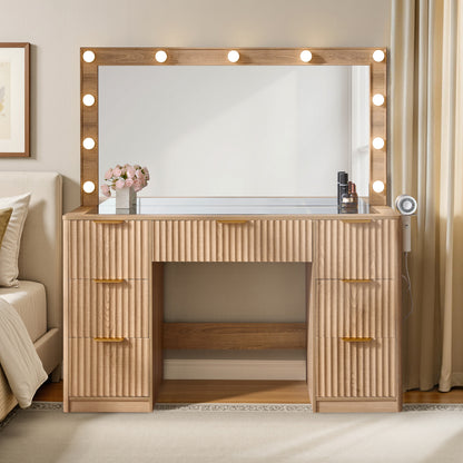 Glow 47.2" Fluted Vanity Desk Amerlife Natural Wood
