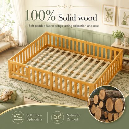 Solid Wood Kids Floor Bed with Safety Rails