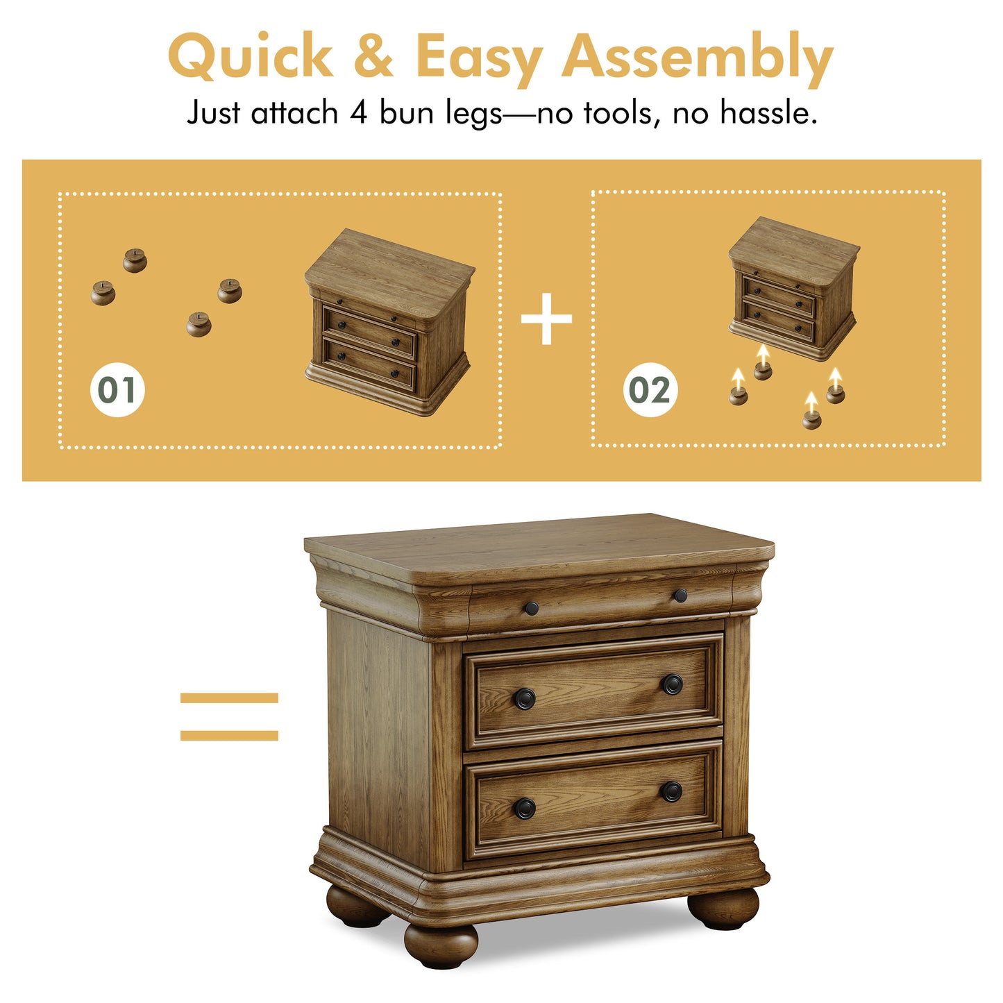 Bun Fully Assembly Wood Nightstand Amerlife Light Brown / 30" W