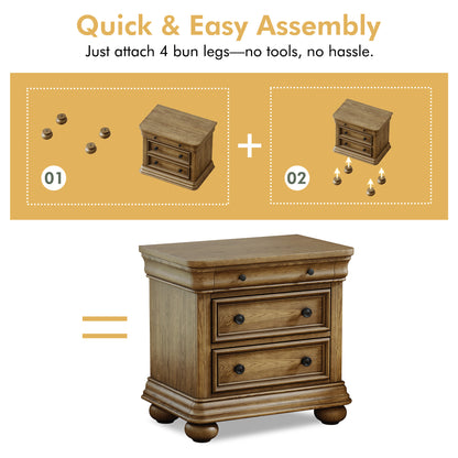 Bun Fully Assembly Wood Nightstand Amerlife Light Brown / 30" W