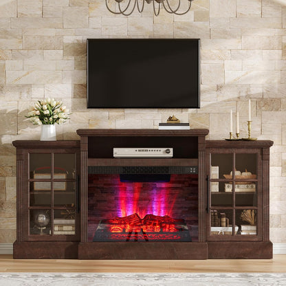 Everwood 70" Fireplace TV Stand Amerlife Rustic Brown