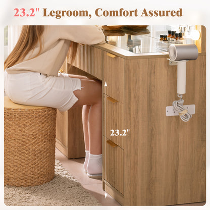 Glow 47.2" Fluted Vanity Desk Amerlife Natural Wood