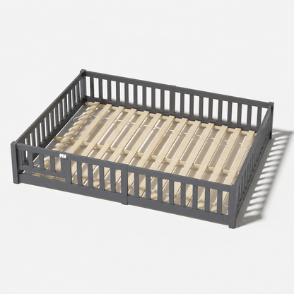 Solid Wood Kids Floor Bed with Safety Rails