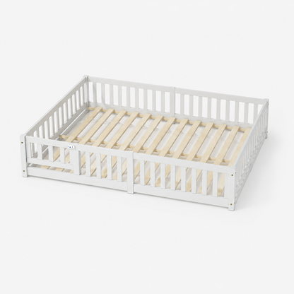 Solid Wood Kids Floor Bed with Safety Rails