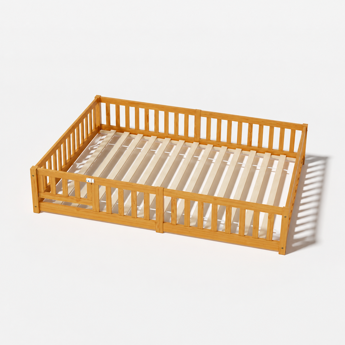 Solid Wood Kids Floor Bed with Safety Rails