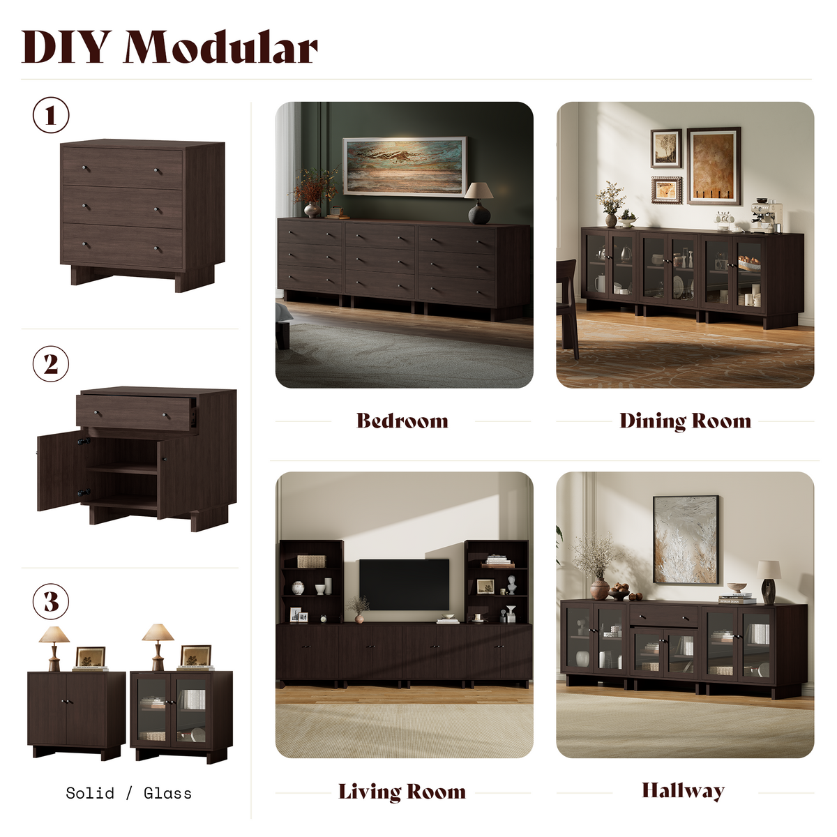 MKG002 Modular Storage Cabinet-4pc-C-walnut