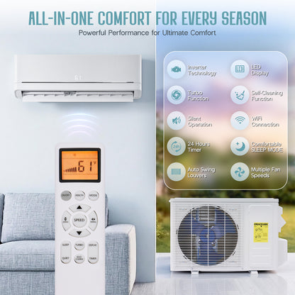 Whisper Ductless Mini Split AC and Heating System-24000BTU-220V