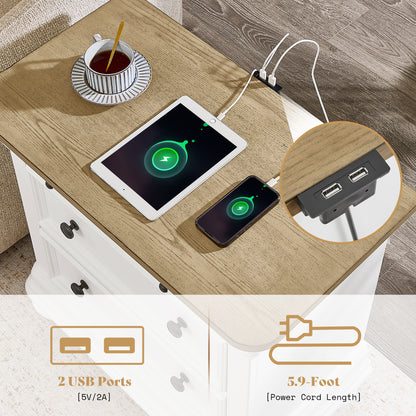 Bun Fully Assembly Wood Nightstand Amerlife White ＆Brown / 30" W