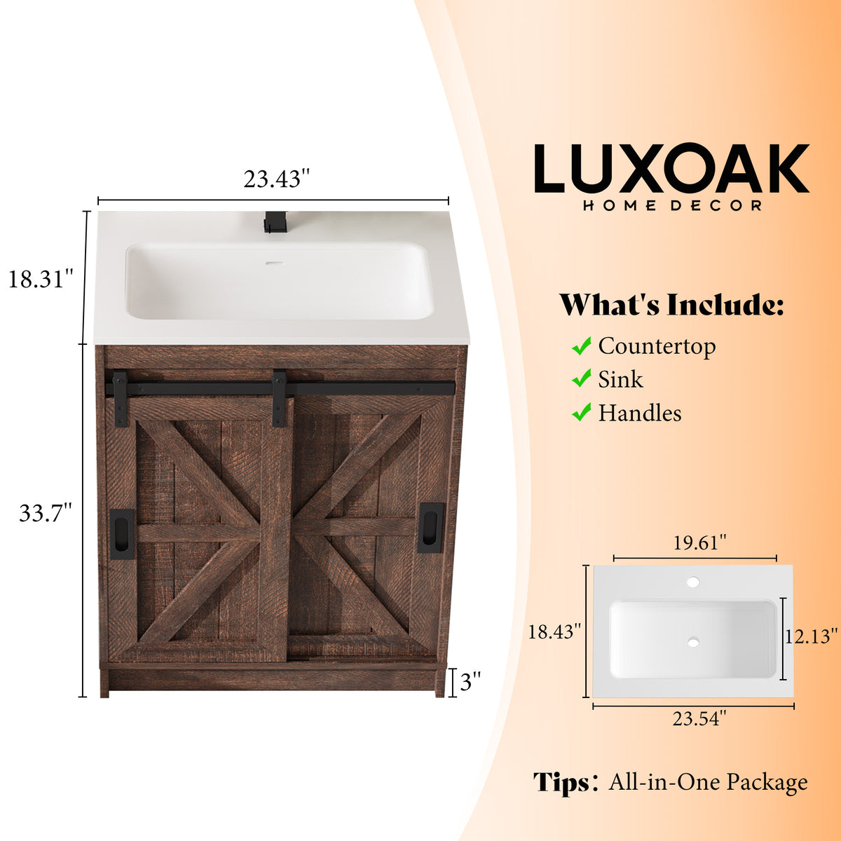 Bourbon Sliding Barn Vanity 24 inch Light Brown