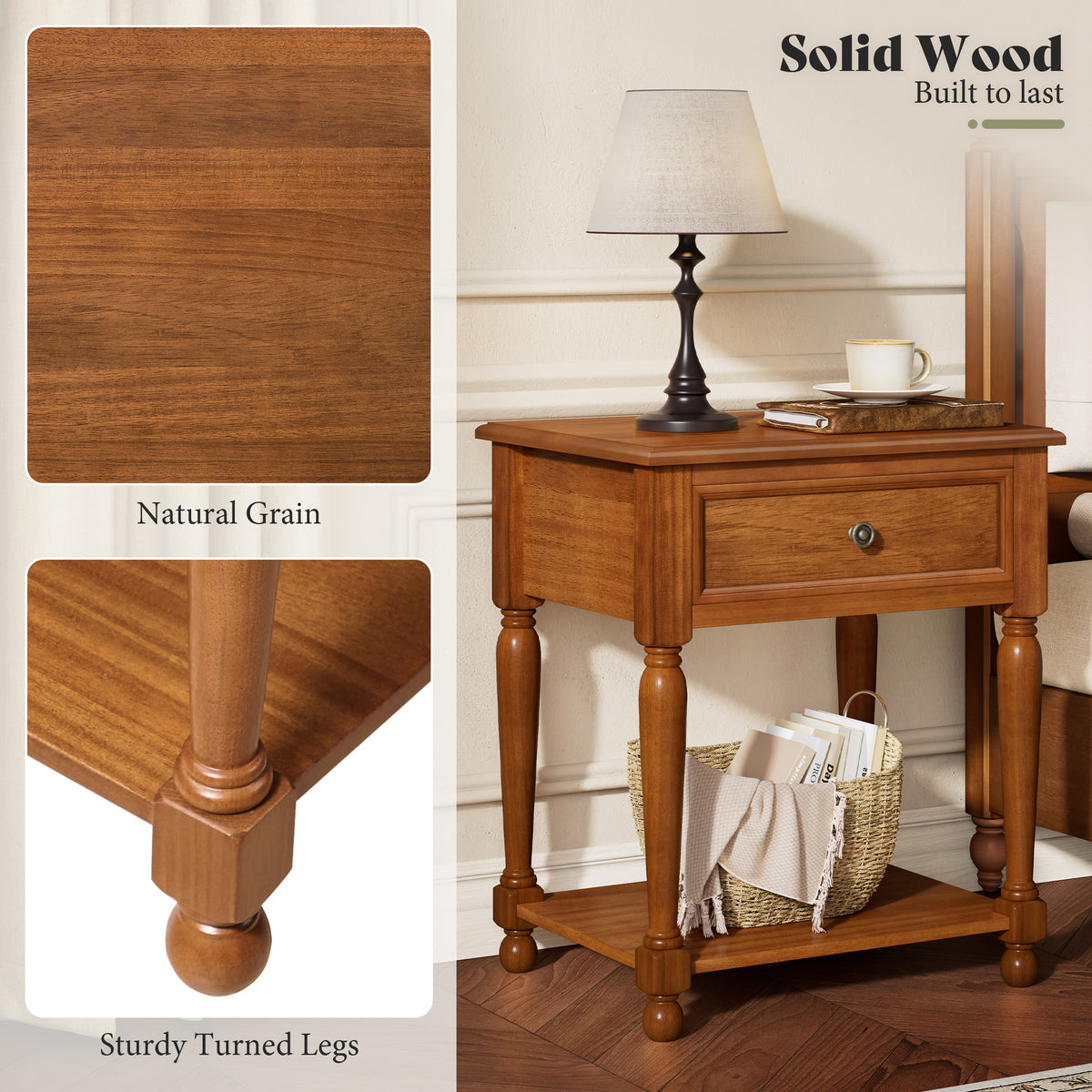 Ember Vintage Walnut Nightstand Set-Brown