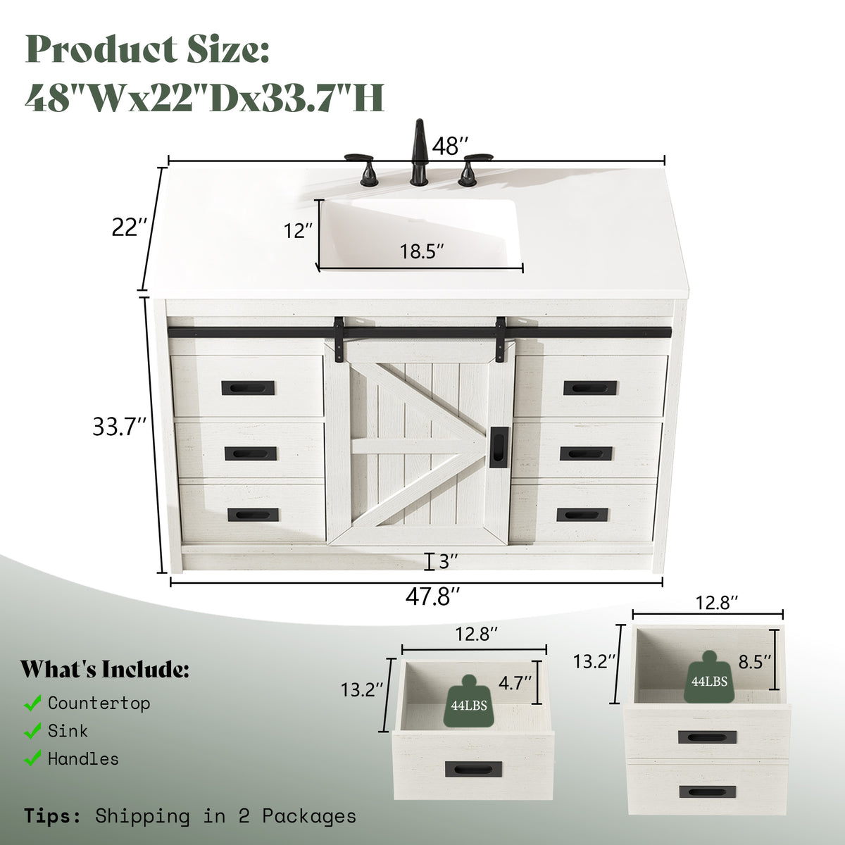 Bourbon Sliding Barn Vanity 48 inch Rustic White