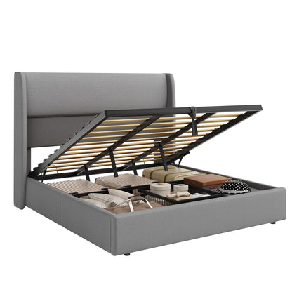 Haven Upholstered Hydraulic Storage Bed Frame-Queen-Light Grey