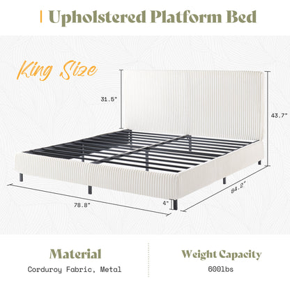 Velmure Corduroy Platform Bed Frame-King-Cream