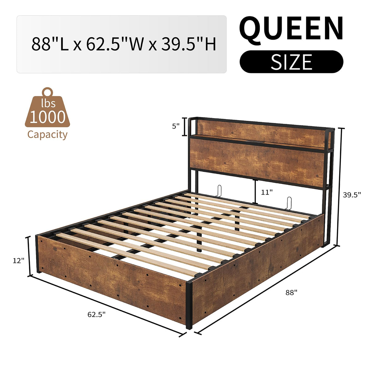 Scribe Storage Bed & 2 Nightstands 3-Piece Set Queen Rustic Brown