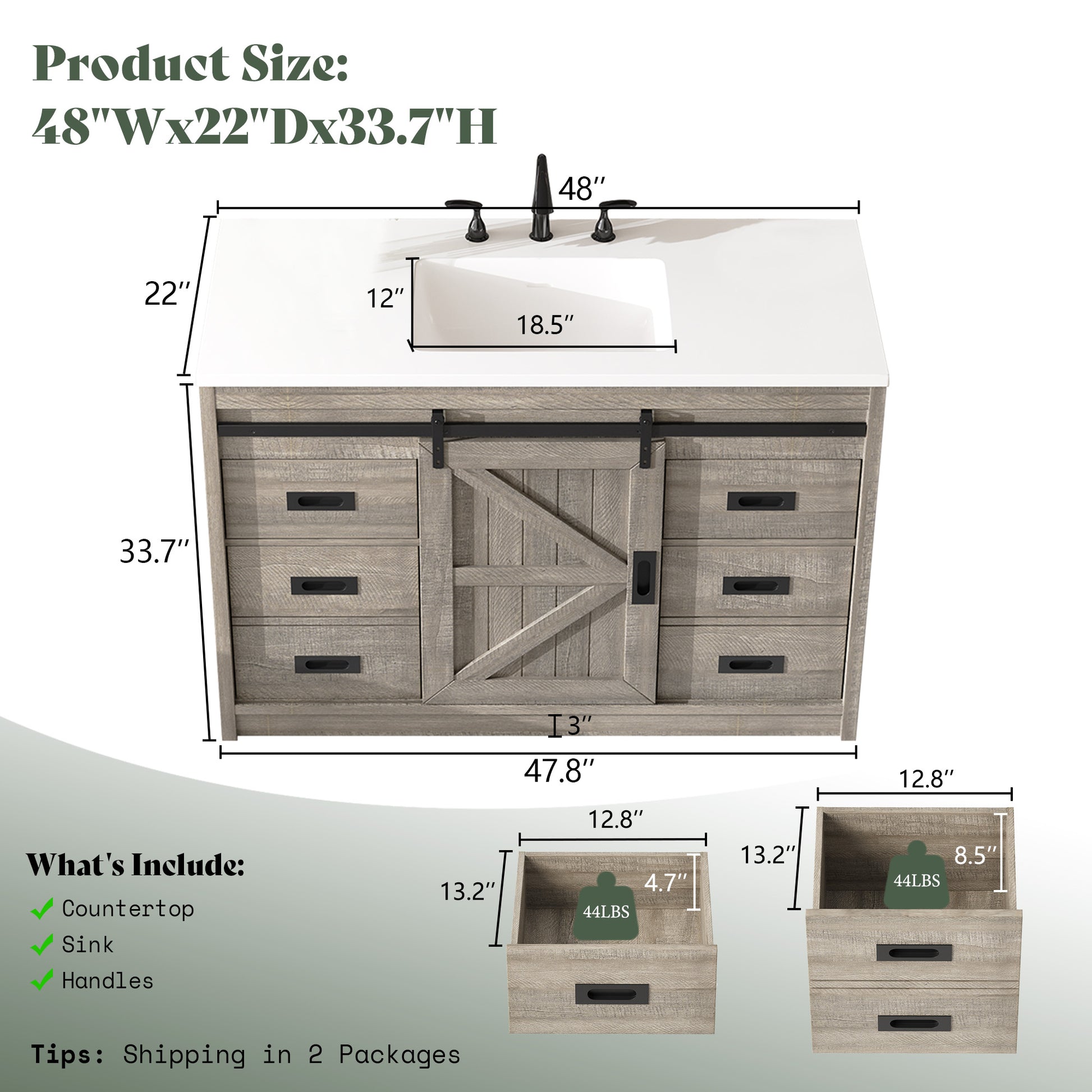 Bourbon Sliding Barn Vanity 48 inch Light Grey
