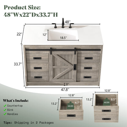Bourbon Sliding Barn Vanity 48 inch Light Grey