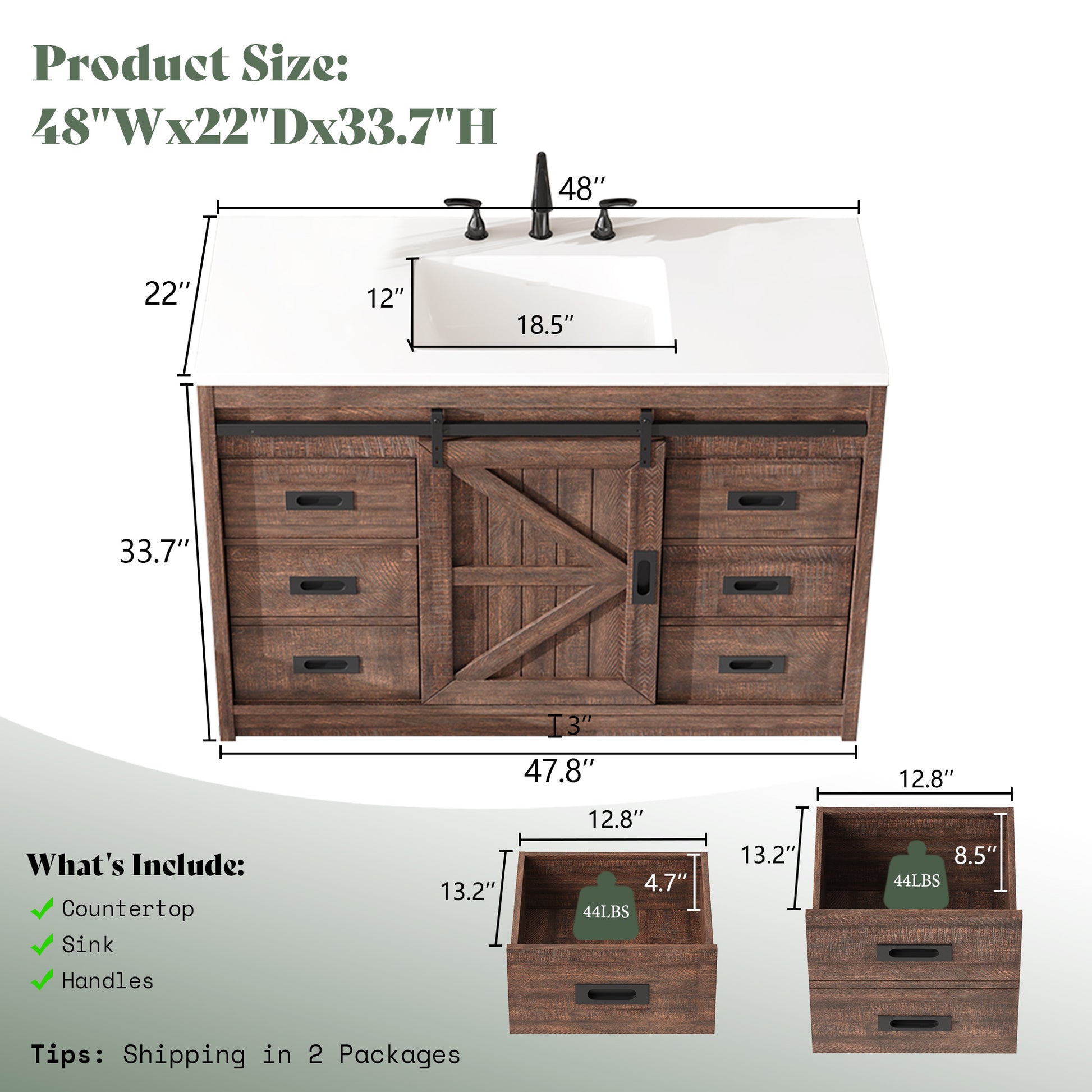 Bourbon Sliding Barn Vanity 48 inch Light Brown