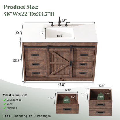 Bourbon Sliding Barn Vanity 48 inch Light Brown