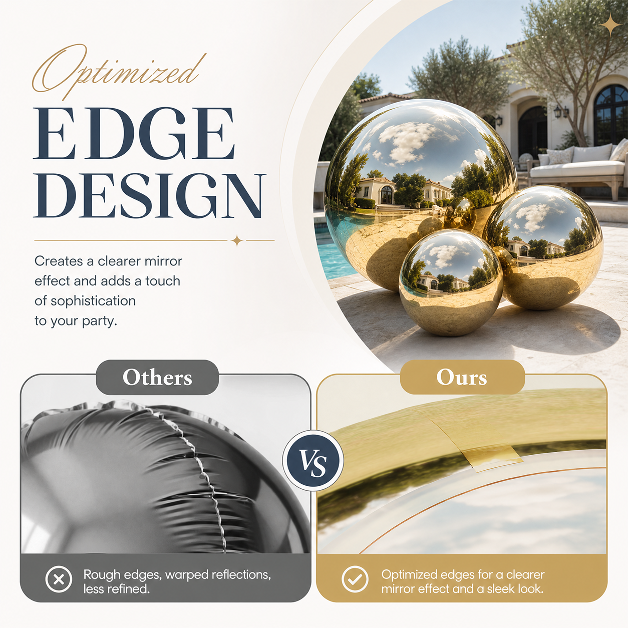 Vibe Reusable Inflatable Mirror Balls for Disco Parties & Events-3PCS-15.7"+23.6"+31.5"-Gold