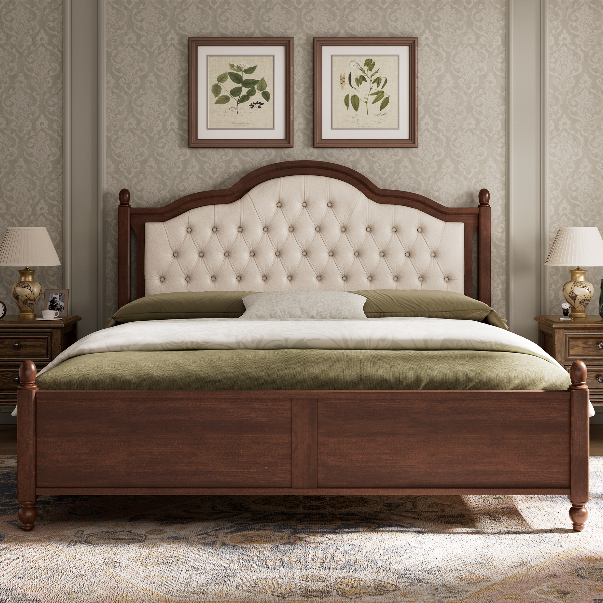 Astor Solid Wood King Bed Frame with Headboard-King-Walnut