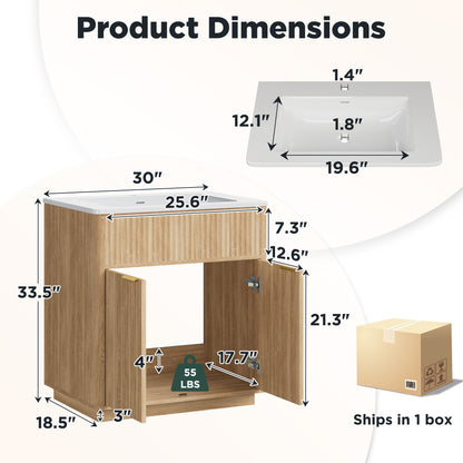 Modern Fluted Bathroom Vanity Collection -30‘’-oak