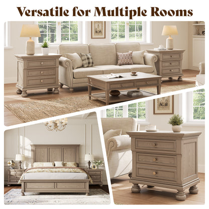 Bobbin Dark Solid Wood Nightstands Set-Warm Taupe-2-Piece Set