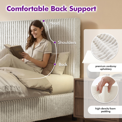 Velmure Corduroy Platform Bed Frame  Queen / Cream
