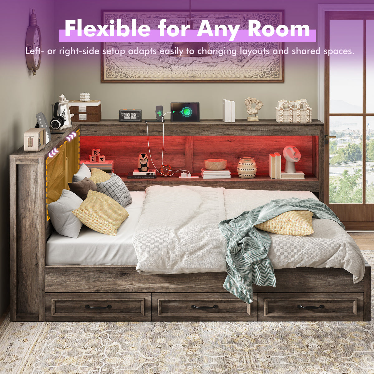 Slide Farmhouse Corner Bed Frame Amerlife Rustic Gray / Full