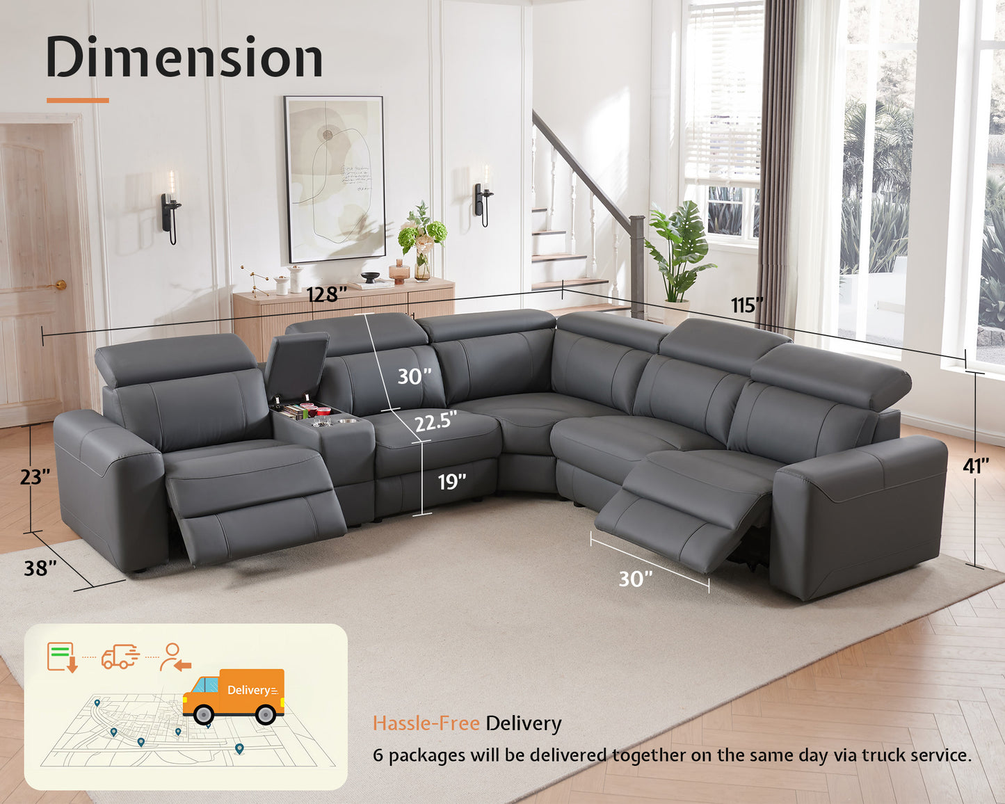 Velouria Electric Reclining Sofa Gray