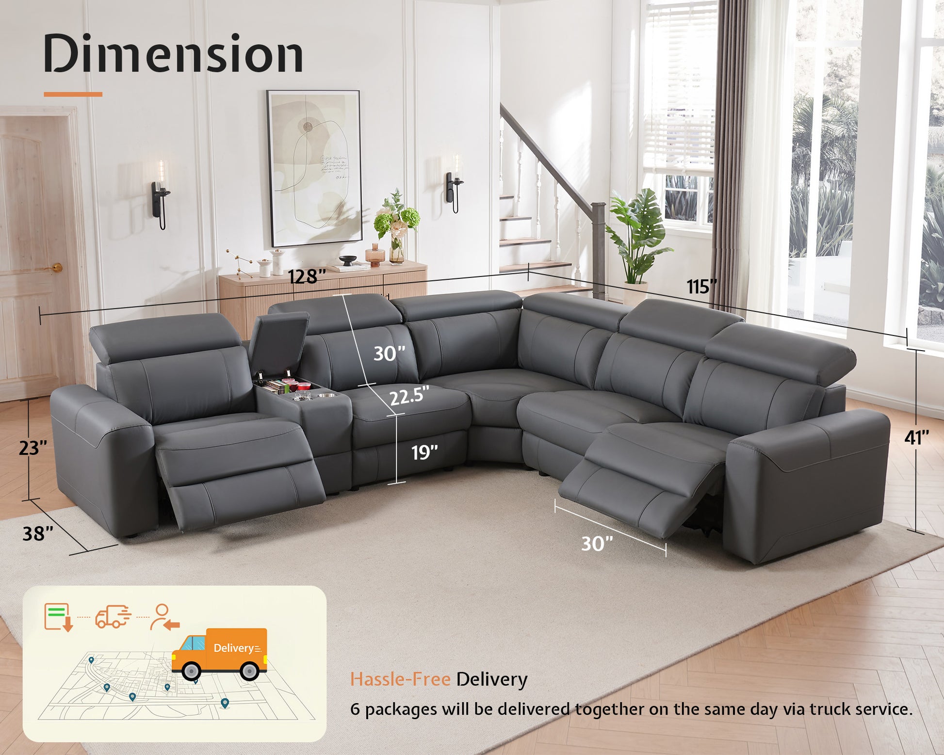Velouria Electric Reclining Sofa Gray