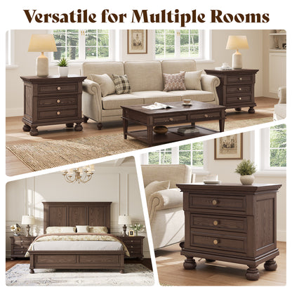 Bobbin Dark Solid Wood Nightstands Set-Dark Walnut-2-Piece Set
