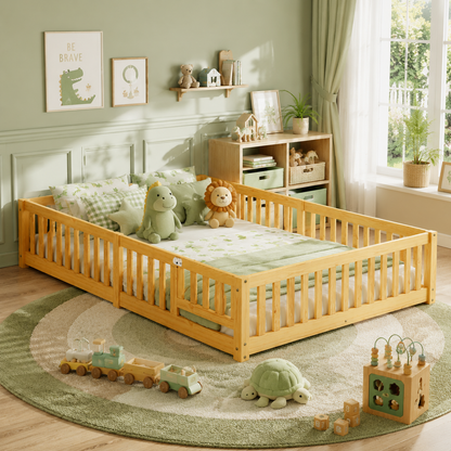 Solid Wood Kids Floor Bed with Safety Rails
