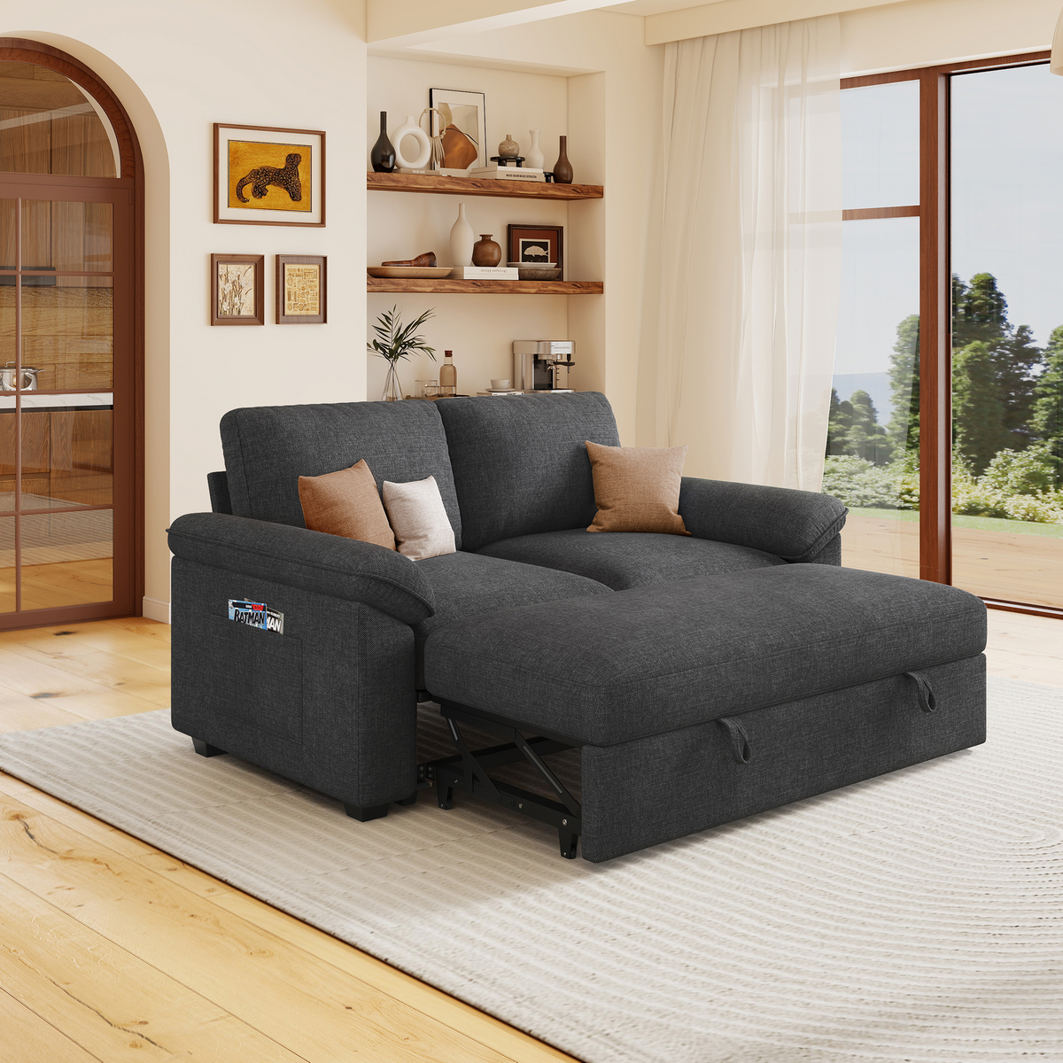 Sleeper Sectional Sofa with Pull Out Bed & Storage-56" | 2-Seater-Gray