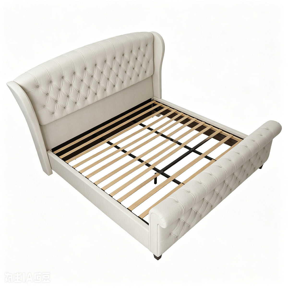Bruco Queen Upholstered Bed Frame-Cream