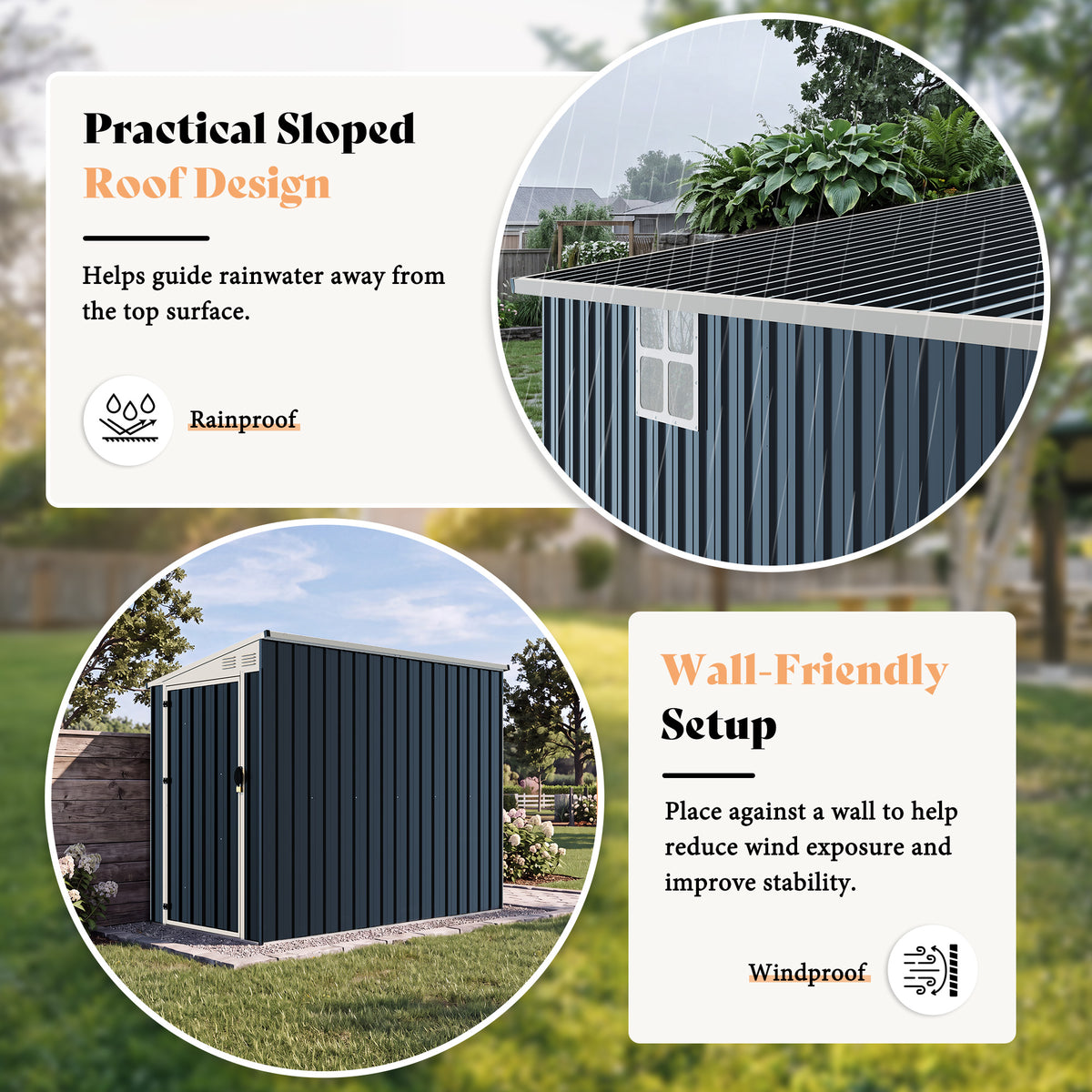 Lark Weatherproof Metal Garden Tool Shed with Sloped Roof-8x4FT