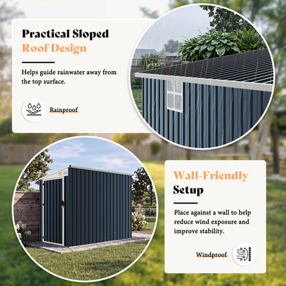 Lark Weatherproof Metal Garden Tool Shed with Sloped Roof-8x4FT