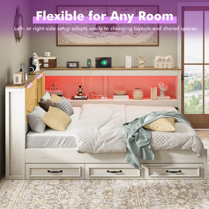Slide Farmhouse Corner Bed Frame Amerlife White / Full
