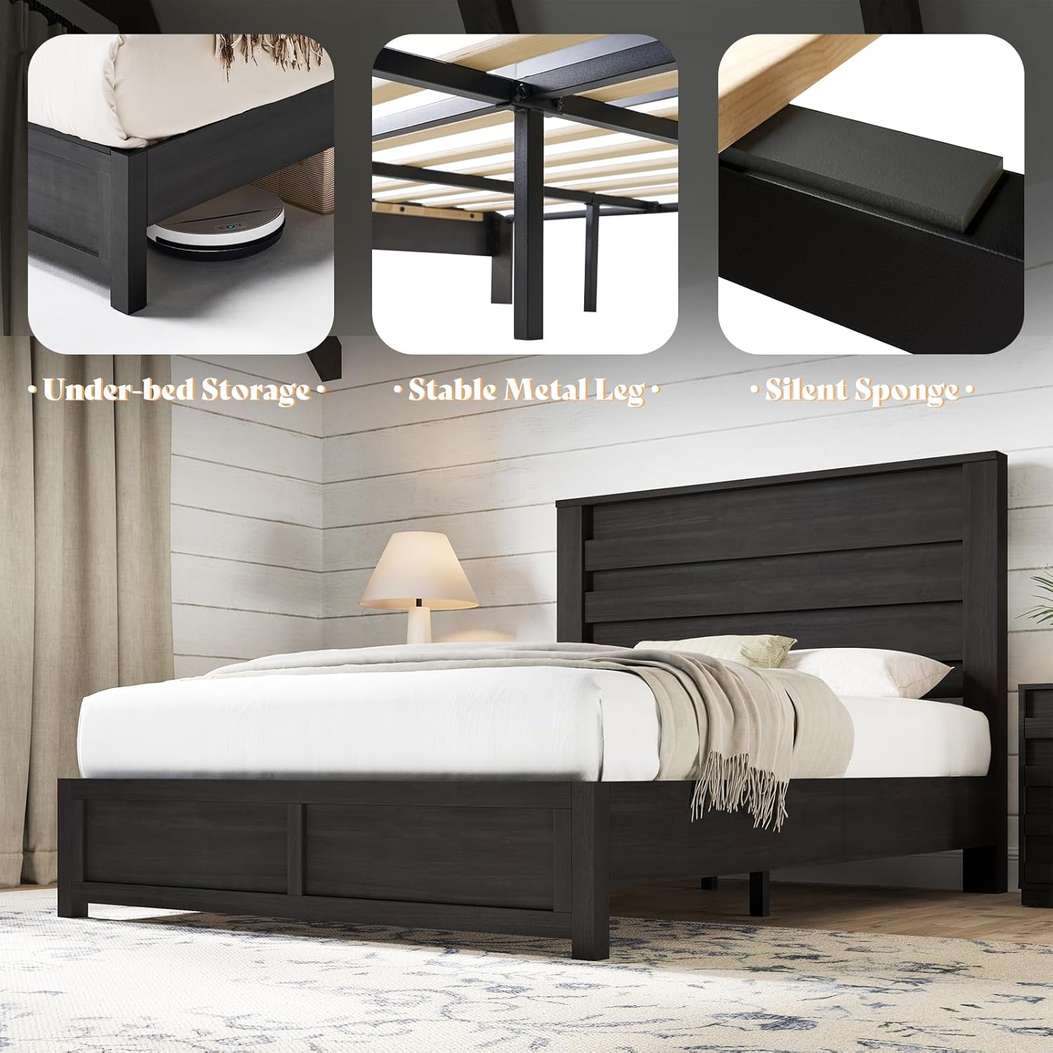 Sequoia Bedroom Set with Fluted Headboard-Q-Black