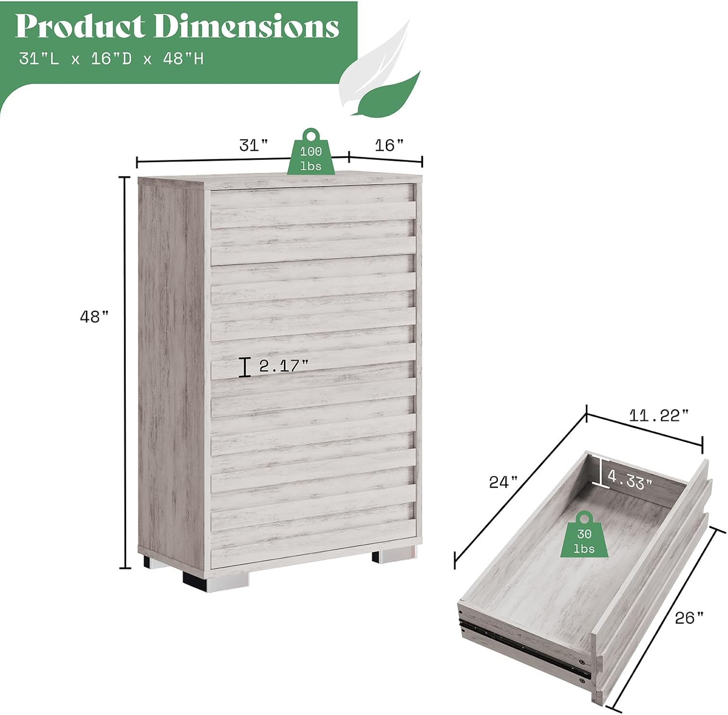 Sequoia Bedroom Set with Fluted Headboard-K-Distressed White