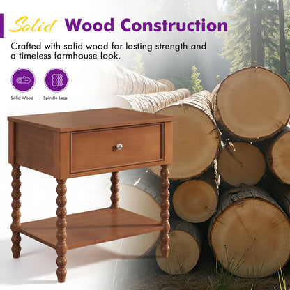 Spindle Solid Wood Nightstand  Brown / 1PC