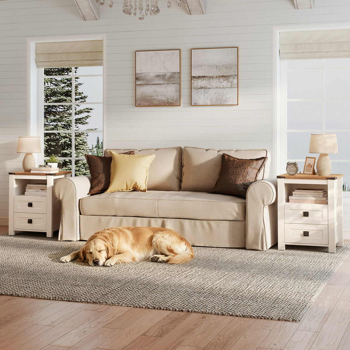 Hub Nightstand Set of 2 Amerlife White ＆Brown