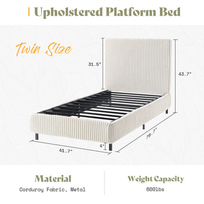Velmure Corduroy Platform Bed Frame-Twin-Cream