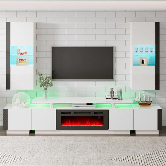 Sheer Floating Fireplace TV Stand Wall Unit Amerlife 70" / White